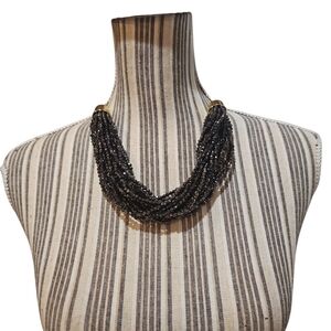 Natasha Couture Woman Black Glass Beaded Strand Chunnky Bib Vintage Necklace